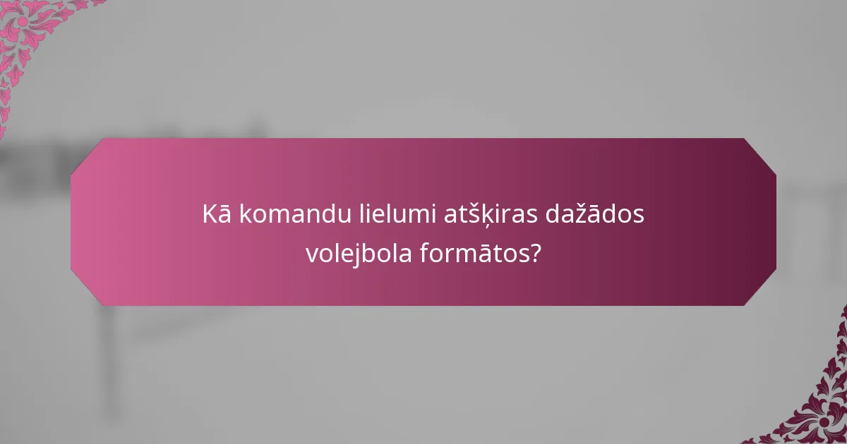 Kā komandu lielumi atšķiras dažādos volejbola formātos?