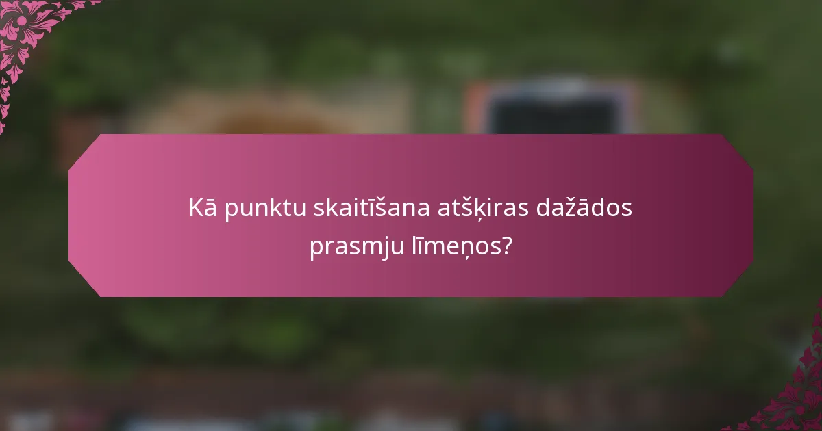 Kā punktu skaitīšana atšķiras dažādos prasmju līmeņos?